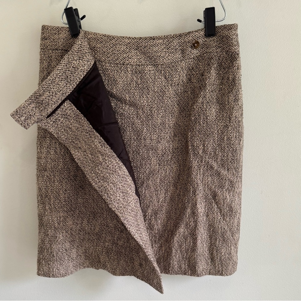 Brooks Brothers Textured Brown Pencil Wrap  Skirt